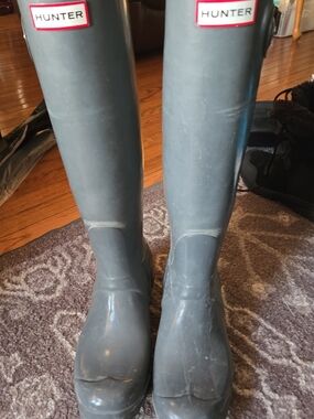 Hunter White Tall Rain Boots with Subtle Pattern